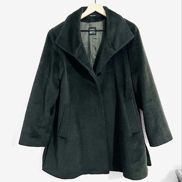 Cinzia Rocca Baby Llama Wool Dark Forest Green Coat Italian Size 10 US - Picture 14 of 14